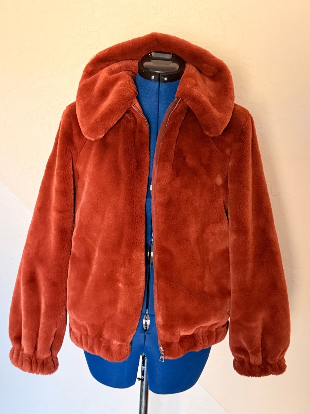 Rebecca Taylor Soft Spice Faux Fur Bomber Fuzzy Jacket Sz M Teddy